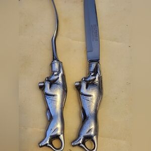 Bruce Fox Vintage Charging Bull Carving Set Knife & Fork Chrome Steel